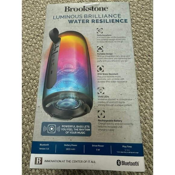 NIB Brookstone | Glow Tone Water Resistant Wireless LED Speaker - Picture 2 of 6